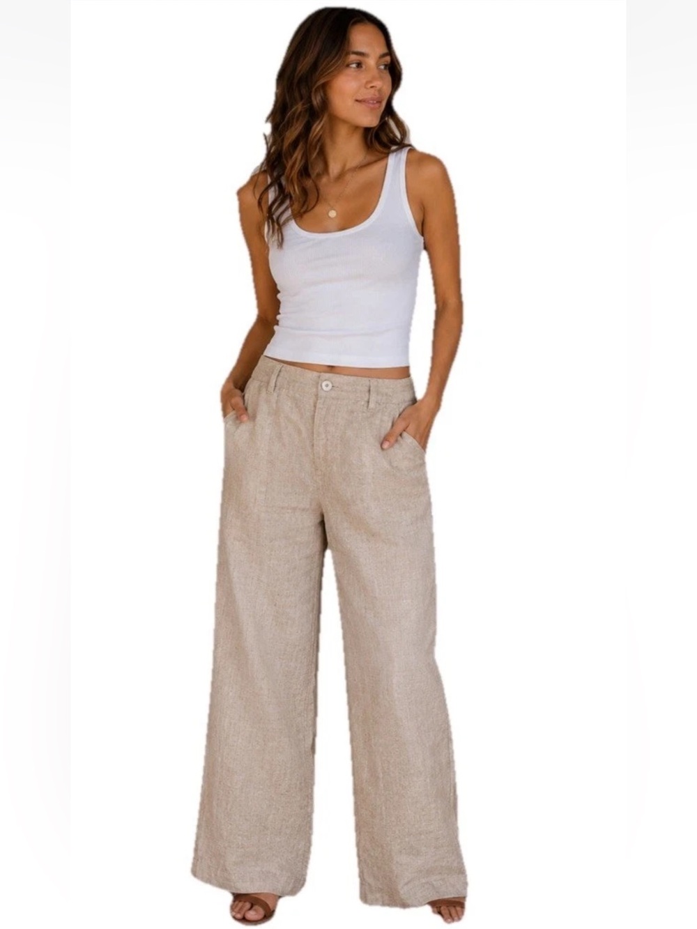 Peruvian Connection Bartlett Trousers Linen Blend Pants Minimalist Wide Leg 12